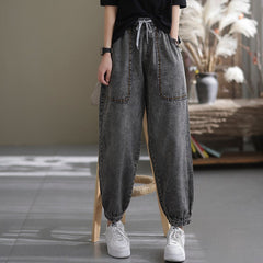 Women Spring Loose Retro Cotton Casual Harem Jeans