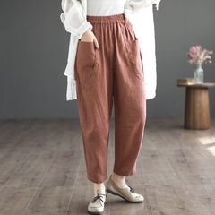 Frauen Frühling Retro Lose Casual Leinen Hosen