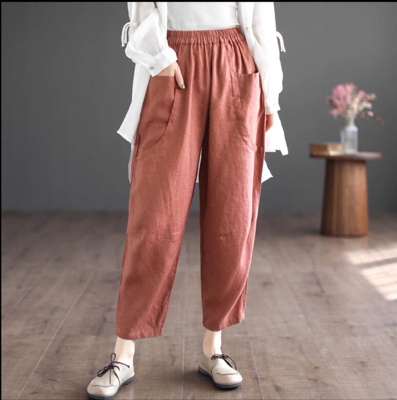 Frauen Frühling Retro Lose Casual Leinen Hosen