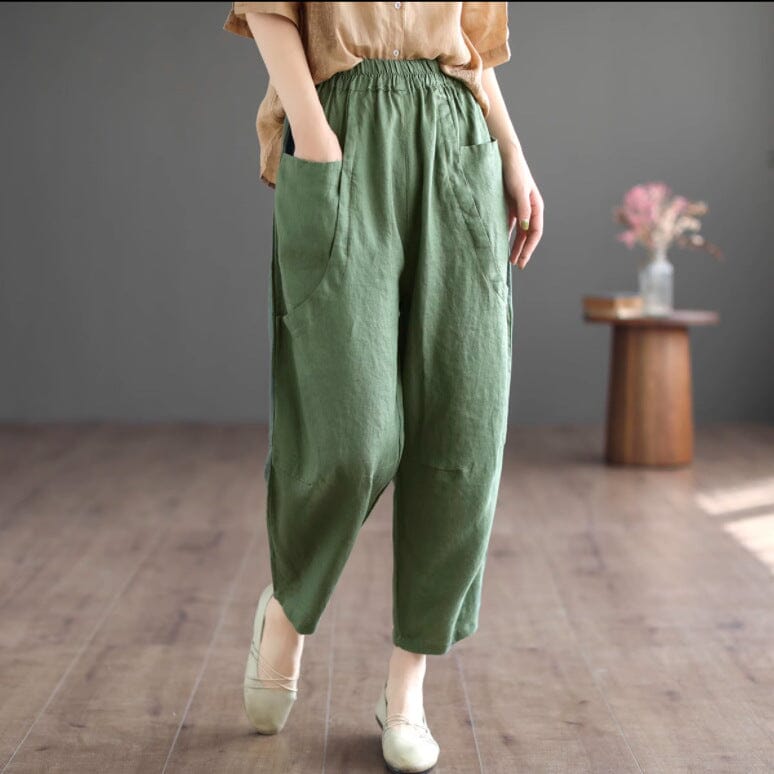 Frauen Frühling Retro Lose Casual Leinen Hosen