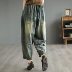 Women Spring Retro Loose Cotton Jeans