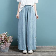 Women Spring Retro Loose Cotton Linen Wide Leg Pants