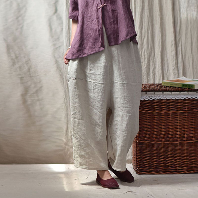 Women Spring Retro Plus Size Casual Linen Pants