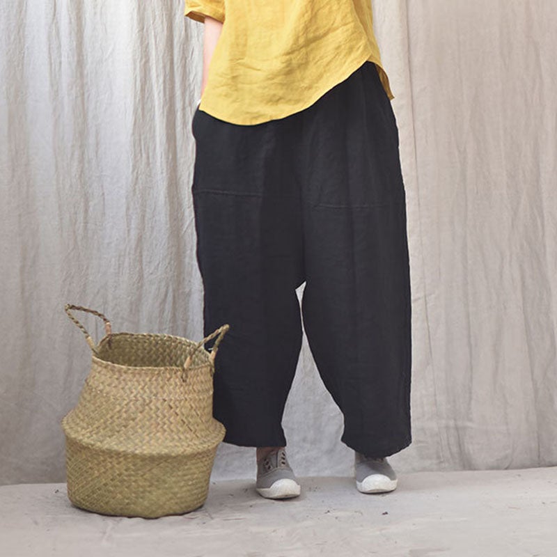 Women Spring Retro Plus Size Casual Linen Pants