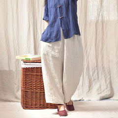 Women Spring Retro Plus Size Casual Linen Pants