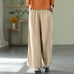 Women Spring Summer Linen Casual Wide-Leg Pants