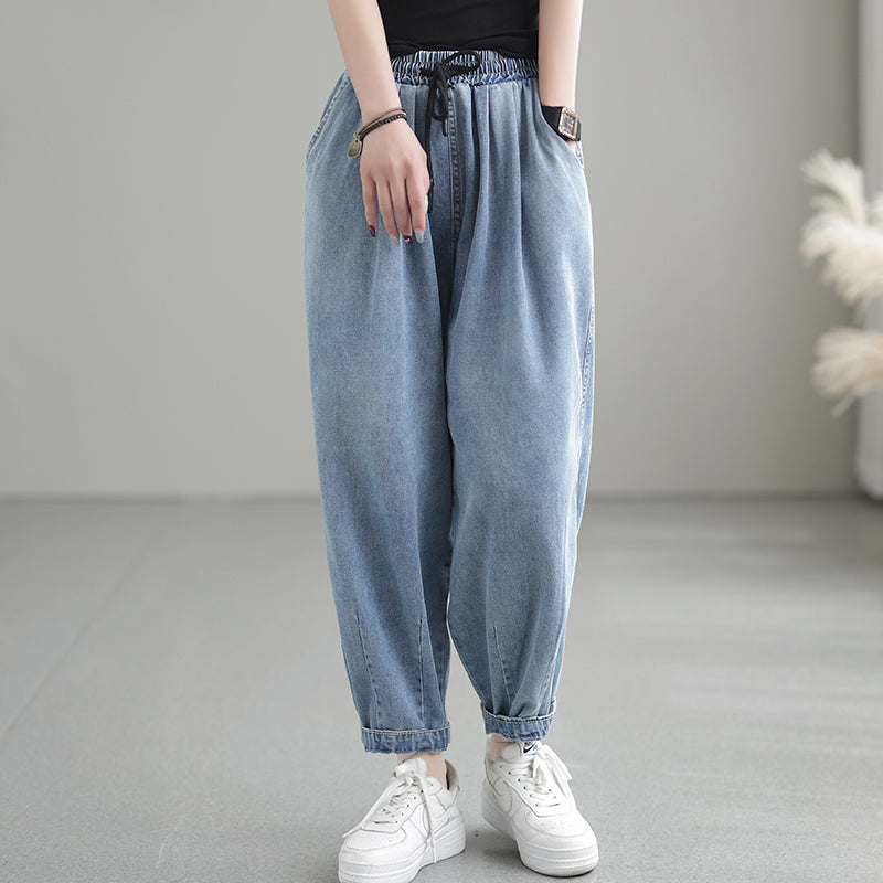 Women Spring Summer Plain Cotton Jeans