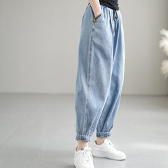 Women Spring Summer Plain Cotton Jeans