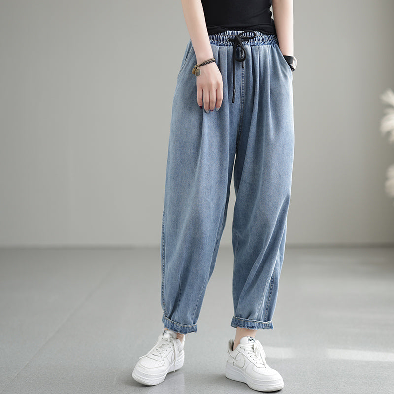 Women Spring Summer Plain Cotton Jeans