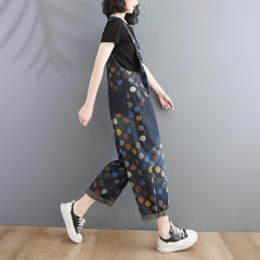 Women Spring Summer Retro Pots Loose Denim Harem Jumpsuit