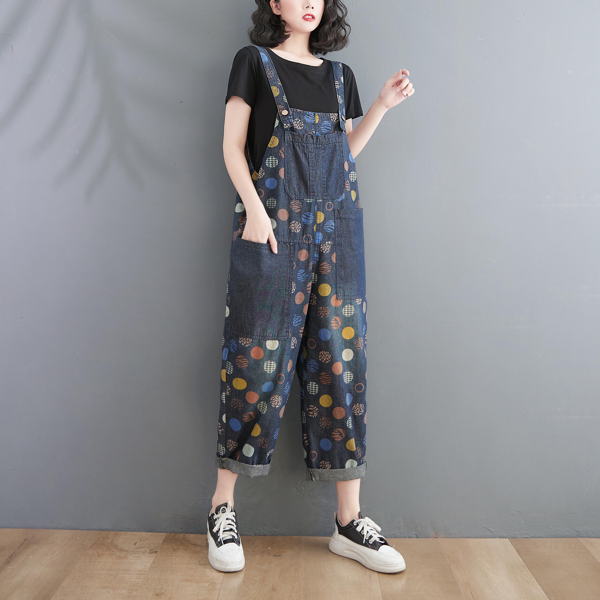 Frauen Frühling Sommer Retro Töpfe Lose Denim Harem Overall