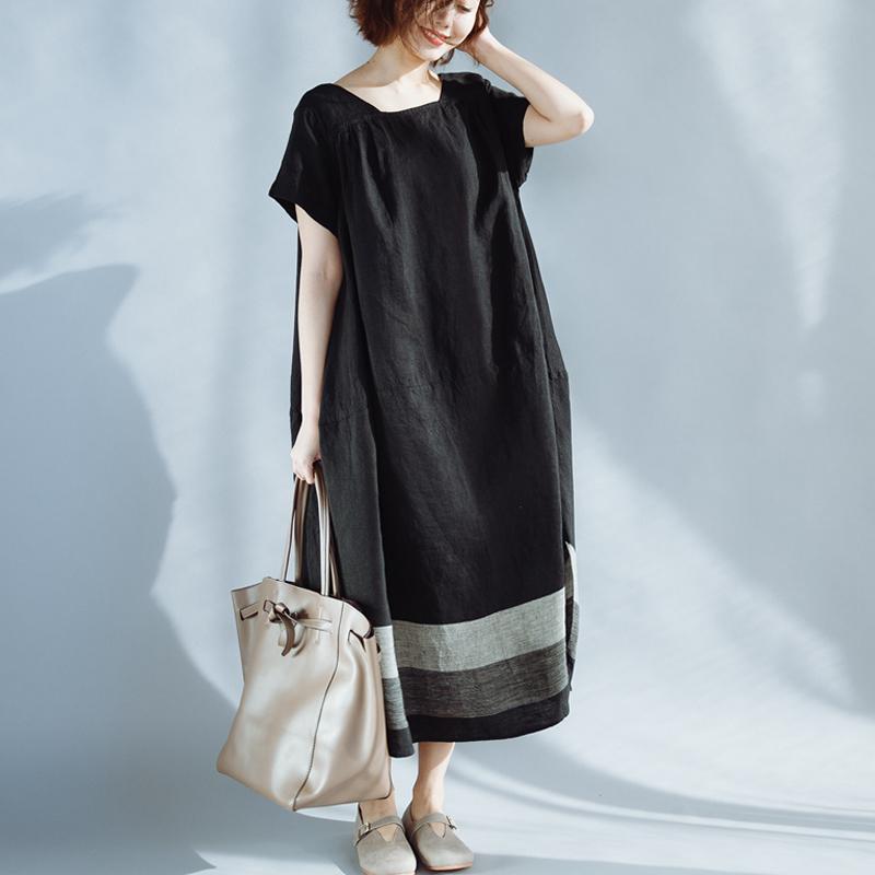 Women Square Neck Casual Loose Short Sleeve Dress