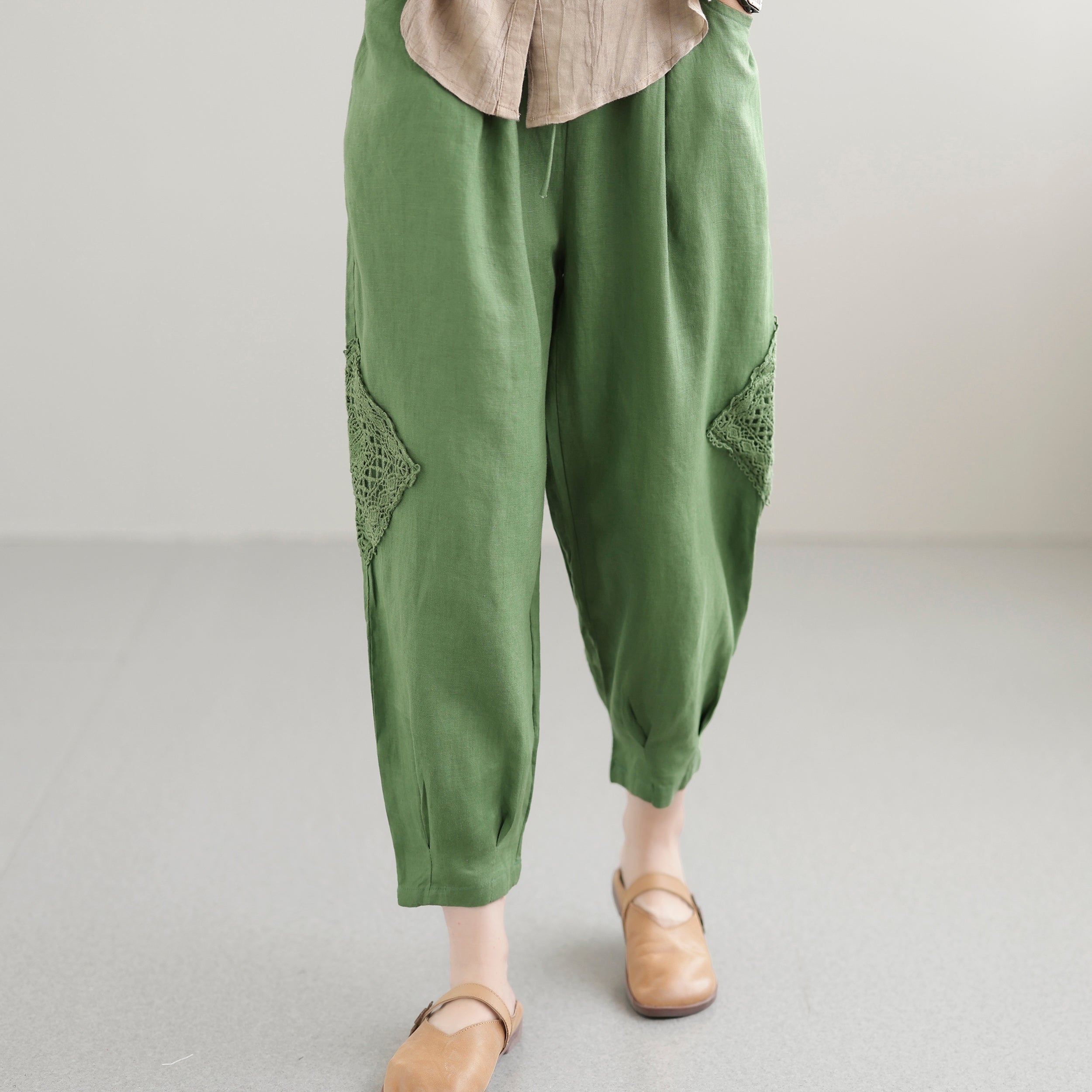 Women Summer Casual Loose Hollow Thin Linen Pants