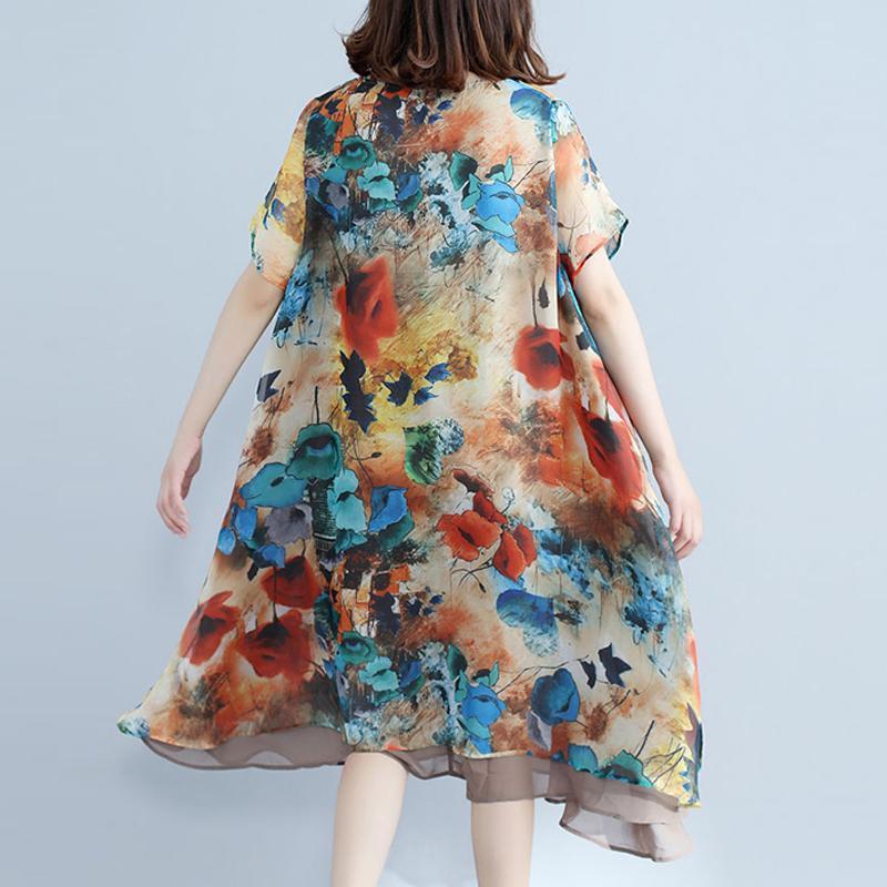 Women Summer Floral Casual Loose Short Sleeve Dress