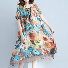 Women Summer Floral Casual Loose Short Sleeve Dress