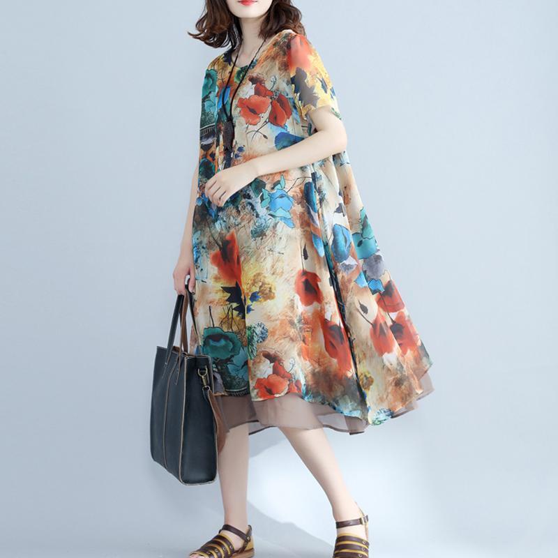 Women Summer Floral Casual Loose Short Sleeve Dress