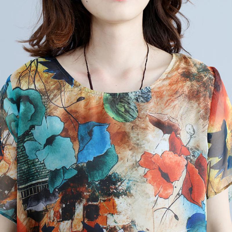 Women Summer Floral Casual Loose Short Sleeve Dress