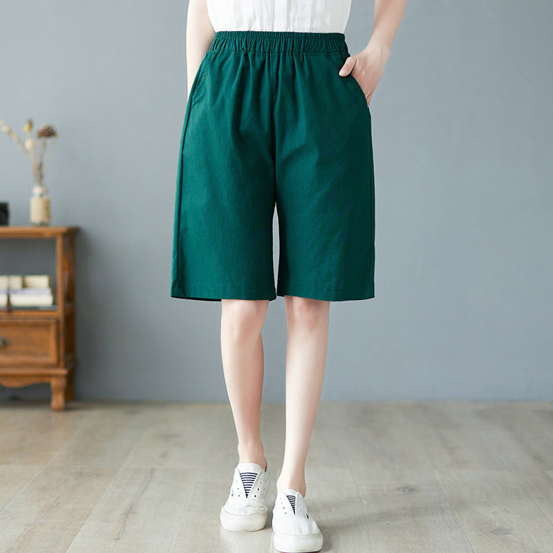 Women Summer High Waist Linen Casual Shorts