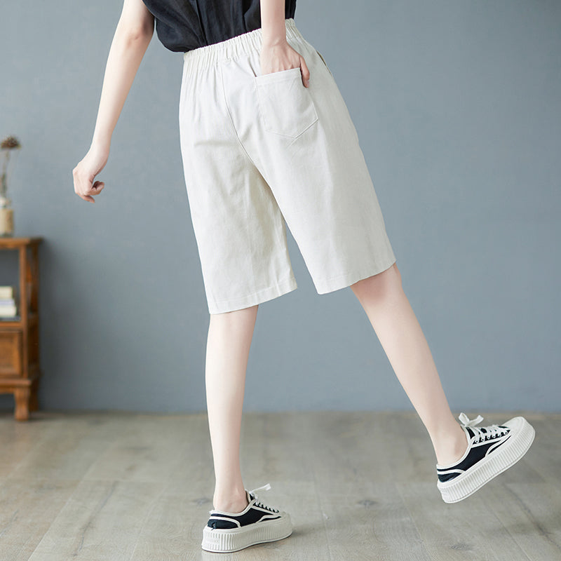 Women Summer High Waist Linen Casual Shorts