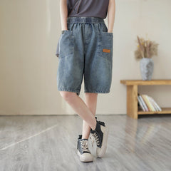 Women Summer Loose Retro Patchwork Denim Shorts