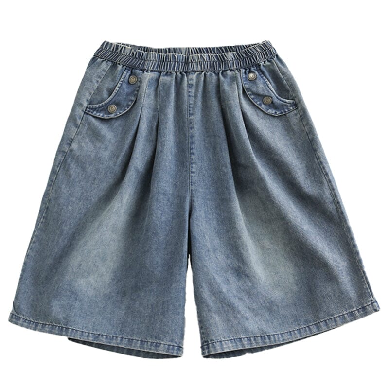 Women Summer Loose Solid Cotton Denim Shorts