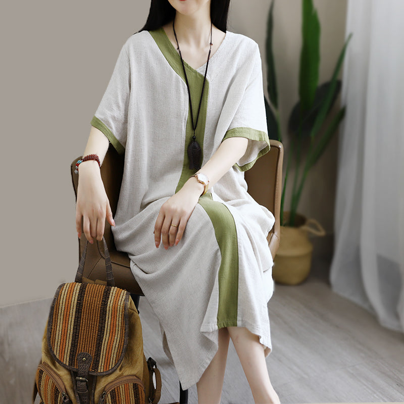 Women Summer Retro Cotton Linen Loose Dress