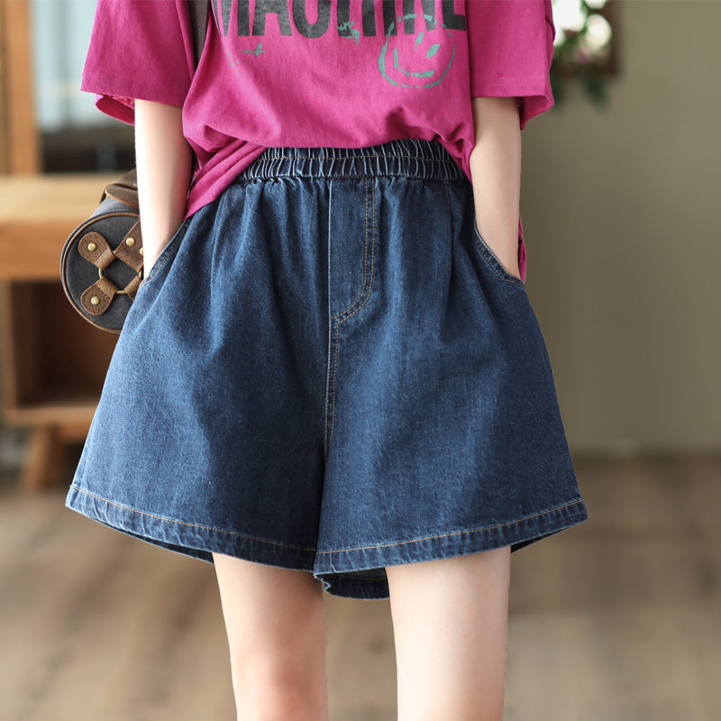 Women Summer Retro Loose Cotton Denim Shorts