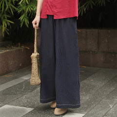 Women Summer Retro Loose Cotton Linen Wide Leg Pants