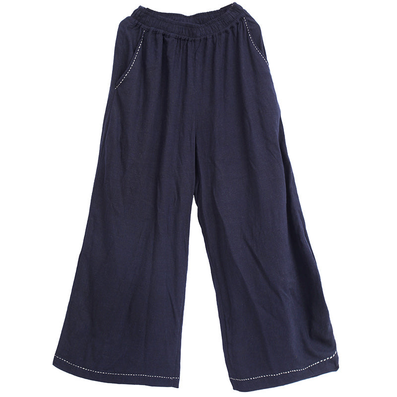 Women Summer Retro Loose Cotton Linen Wide Leg Pants