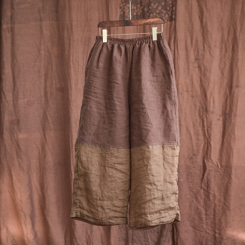 Women Summer Retro Loose Linen Wide-Leg Pants