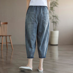 Women Summer Retro Patchwork Cotton Jeans