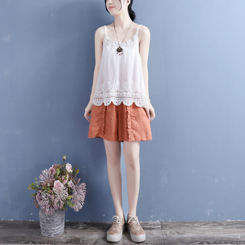 Women Summer Ruffle Cotton Linen Loose Shorts