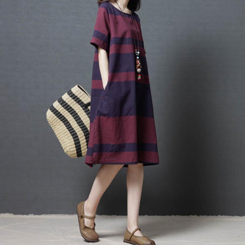 Women Summer Short Sleeve Striped Dress