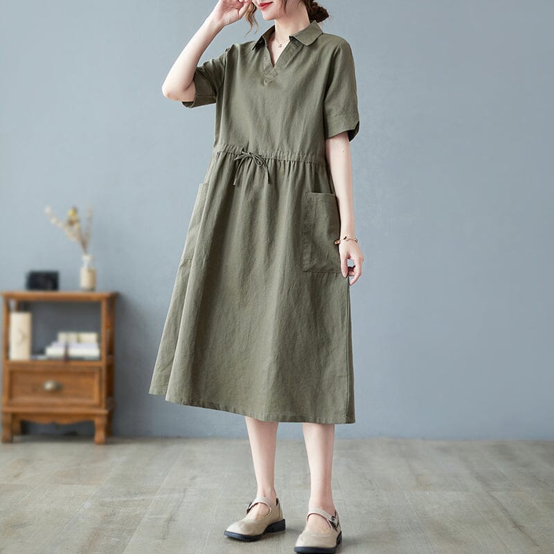 Women Summer Solid Cotton Linen Dress