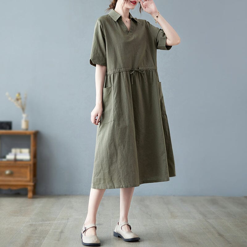 Women Summer Solid Cotton Linen Dress