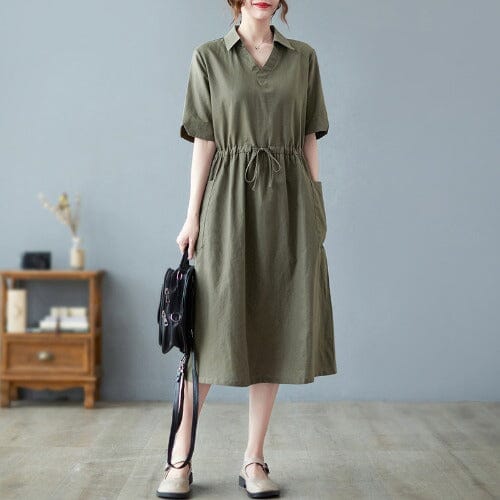 Women Summer Solid Cotton Linen Dress