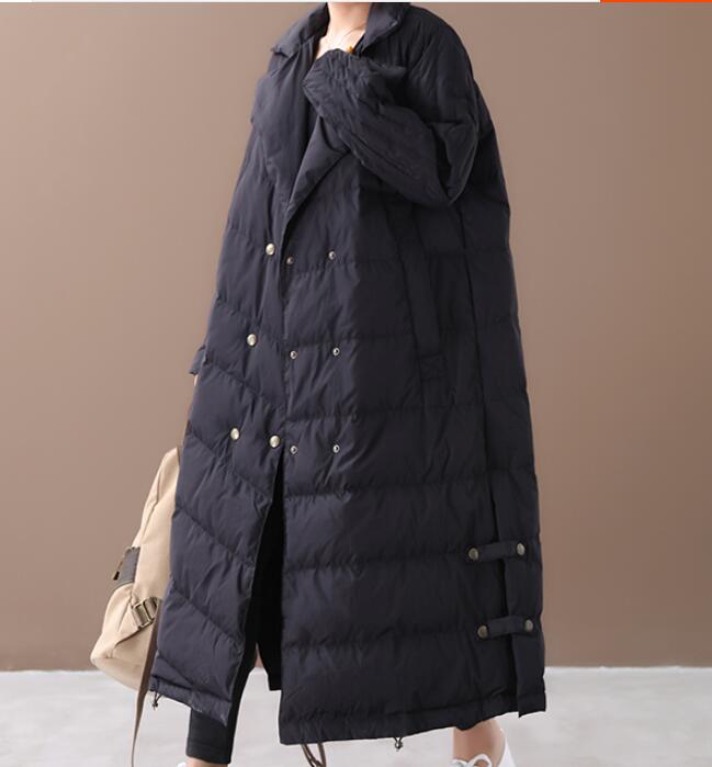 A-line Long Winter Puffer Coat  Side Pockets Down Jacket Women Down Coats 2330