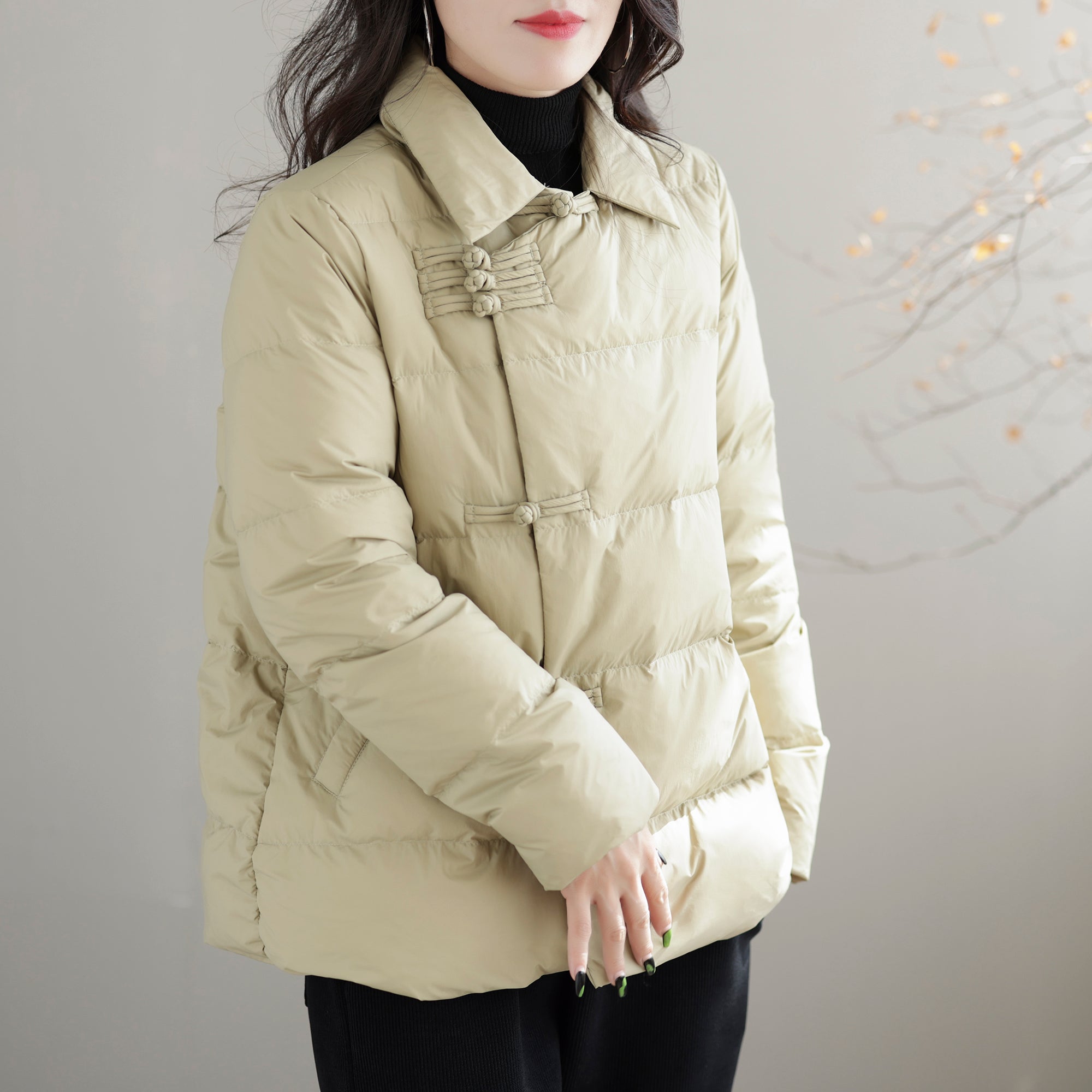 Women Winter Retro Solid Loose Down Coat