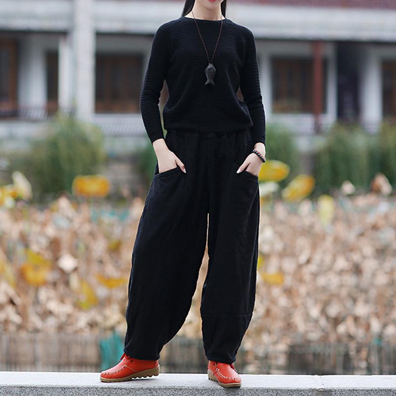 Women Winter Thicken Casual Loose Wide Leg Pants