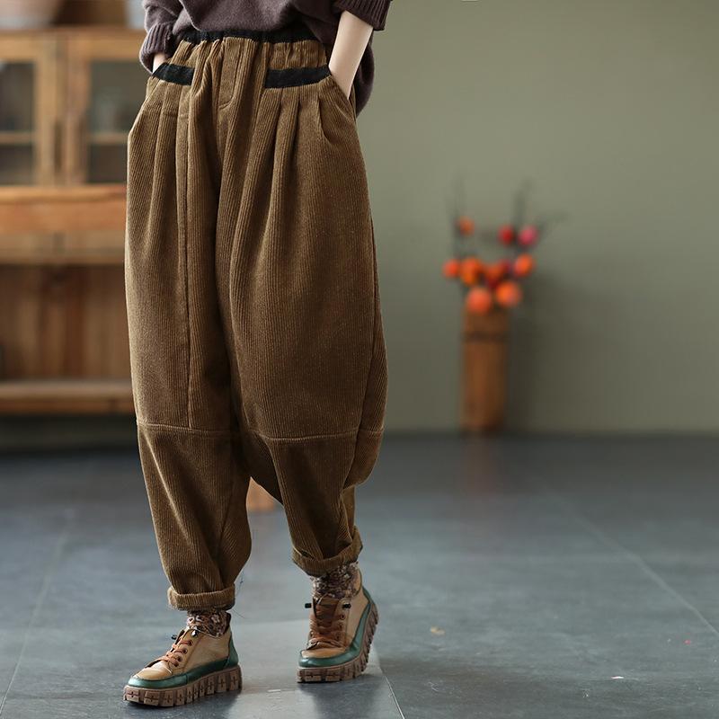 Women Winter Warm Thick Loose Casual Corduroy Harem Pants