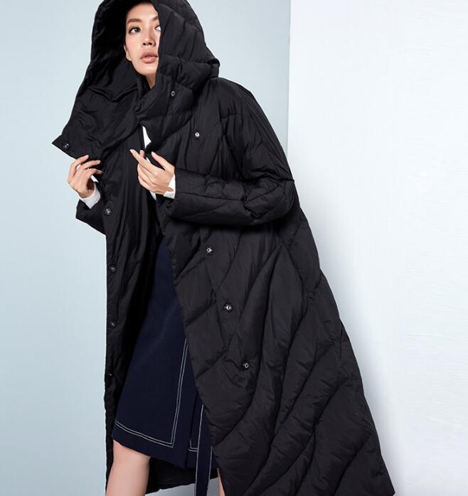 Lässige lange Kapuzenjacke für Damen, Winter, dick, 90 % Entendaunenjacke, warmer Daunenmantel