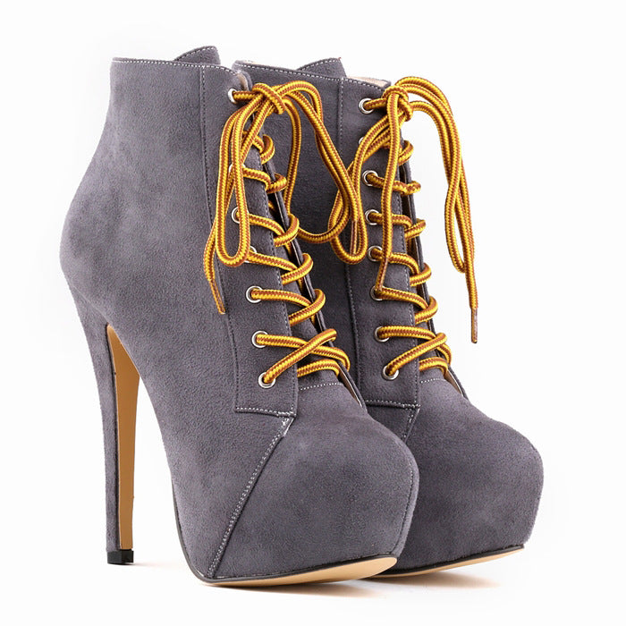 Womens Boots with Heel Platform Ankle Lace up Sexy High Heeled Shoes