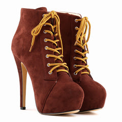 Womens Boots with Heel Platform Ankle Lace up Sexy High Heeled Shoes