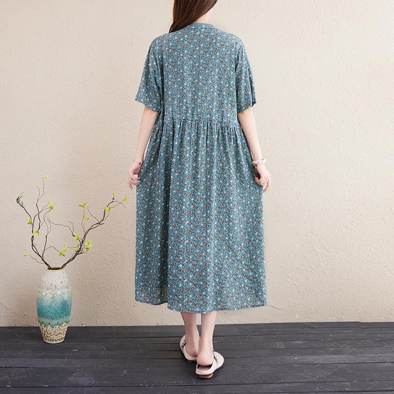 Women's Cotton Linen Floral Dress