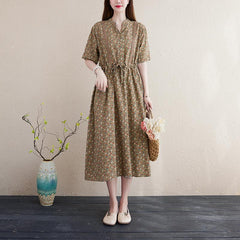 Women's Cotton Linen Floral Dress