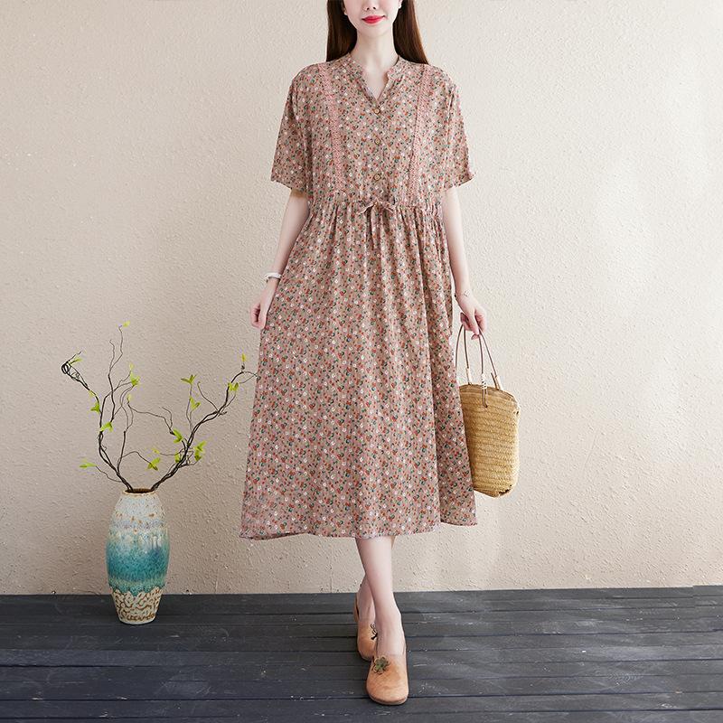 Women's Cotton Linen Floral Dress