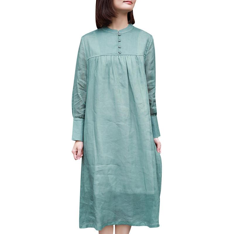 Womens Double-layer Long-sleeve Ramie Dress