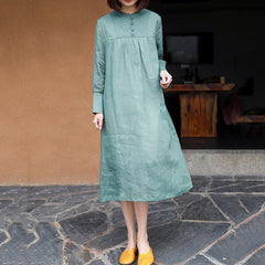 Womens Double-layer Long-sleeve Ramie Dress