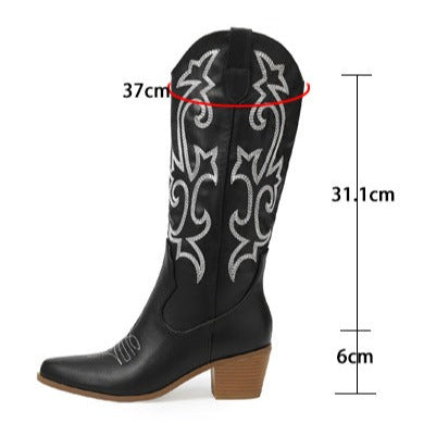 Kniehohe Western-Cowboystiefel für Damen mit Stickerei